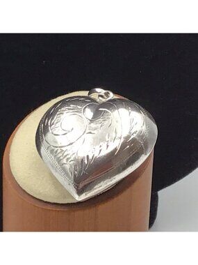 Puffy Heart  Pendant Sterling Silver Engraved Vintage 1.75” 10.6g